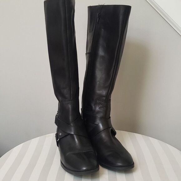 Nine West Boot Womens sz 6.5 Blogger Riding Round Toe Ankle Strap Black Leather - Picture 1 of 8